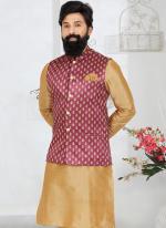 Banarasi Dhupion Pink Wedding Wear Banarasi Work Modi Jacket Kurta Pajama